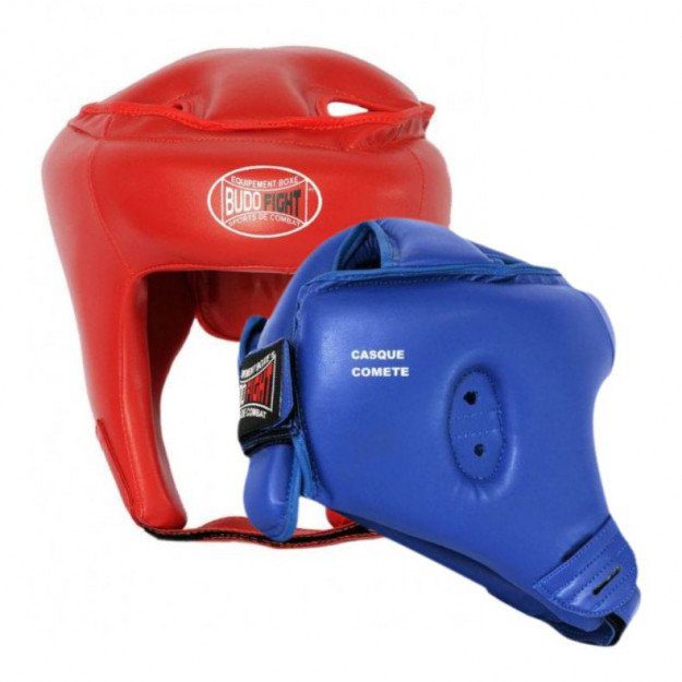 La Boutique Karate. Casque de protection Karate contact de couleur bleue ou rouge.