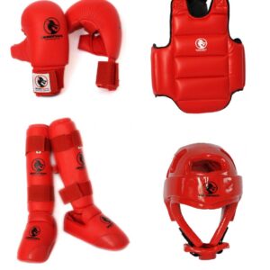 La Boutique Karate. La Boutique Accessoires. Pack de protection Karate de couleur rouge.
